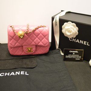 Authentic CHANEL Lambskin Quilted Mini CC Pearl Crush Flap(Pink)